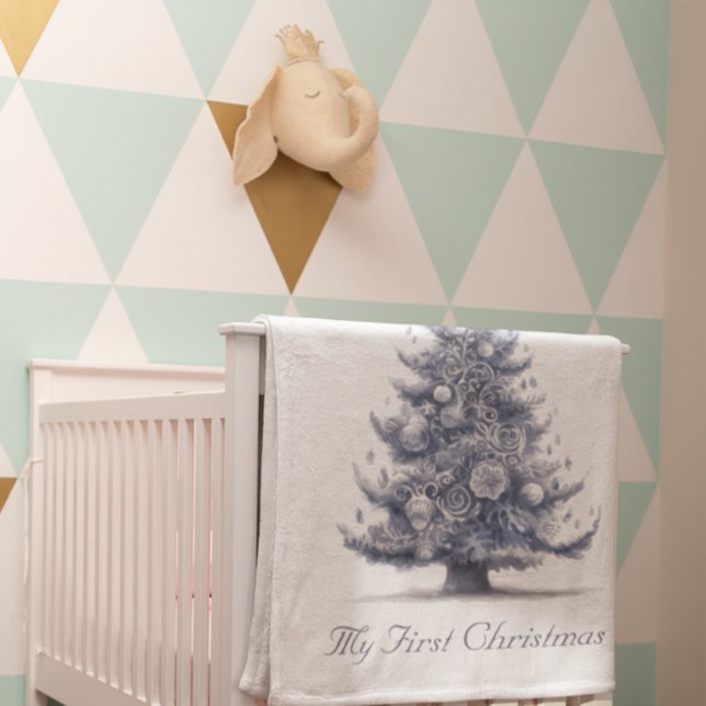 Delft Blue First Christmas Tree Keepsake Baby Blanket (Creator Uploaded)