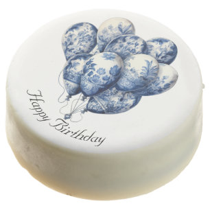 Delft Blue Floral Balloon Bouquet Custom Birthday Chocolate Covered Oreo