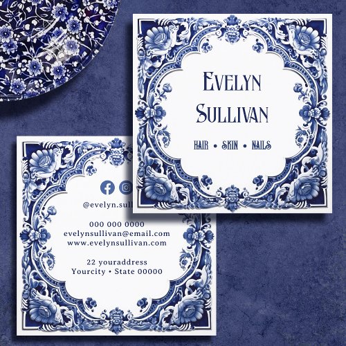 Delft blue floral business card