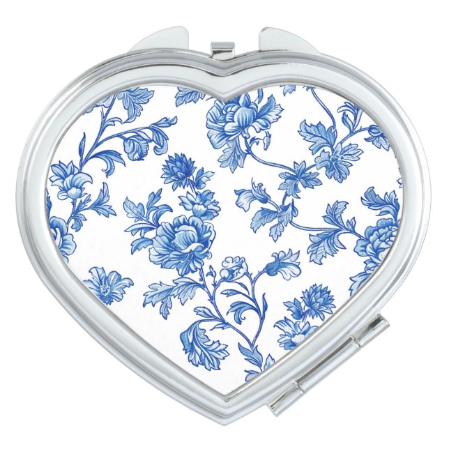 Delft Blue Floral Chinoiserie  Compact Mirror (Front)