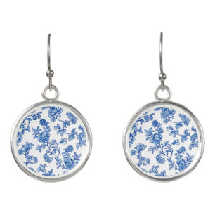 Delft Blue Floral Chinoiserie  Earrings