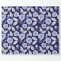 Delft Blue Floral Wrapping Paper