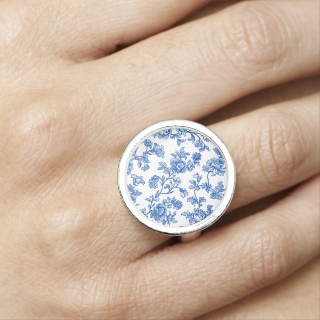 Delft Blue Floral Chinoiserie  Ring (In Situ)