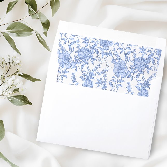 Delft Blue Floral Chinoiserie Wedding Envelope Liner (Creator Uploaded)