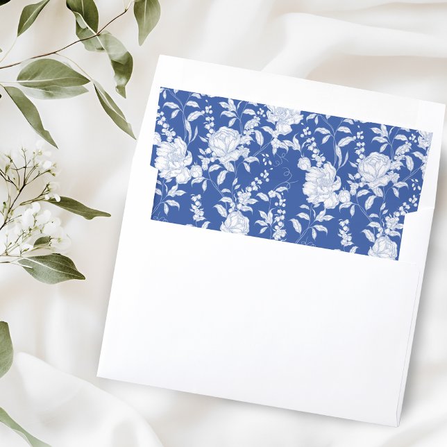 Delft Blue Floral Chinoiserie Wedding Envelope Liner (Creator Uploaded)