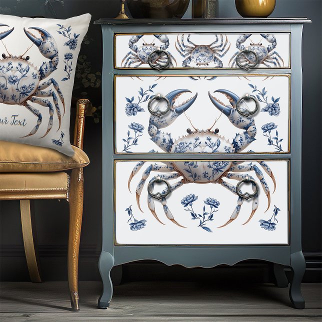 Delft Blue Floral Crab Coastal Furniture Decoupage Tissue Paper (Creator Uploaded)