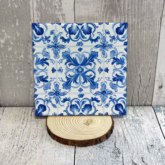Delft Blue Floral Decorative Ceramic Tile (Creator Uploaded)
