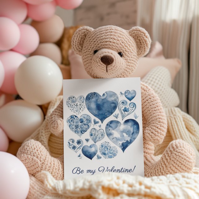 Delft Blue Floral Heart Personalized Valentine Postcard (Creator Uploaded)