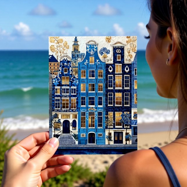 Delft Blue Gilded Cityscape Postcard (Creator Uploaded)