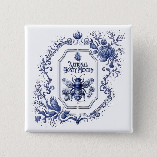 Delft Blue Honey Bee  Flowers Button