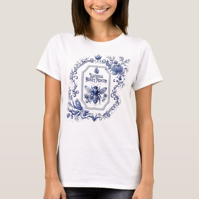 Delft Blue Honey Bee & Flowers T-Shirt (Front)