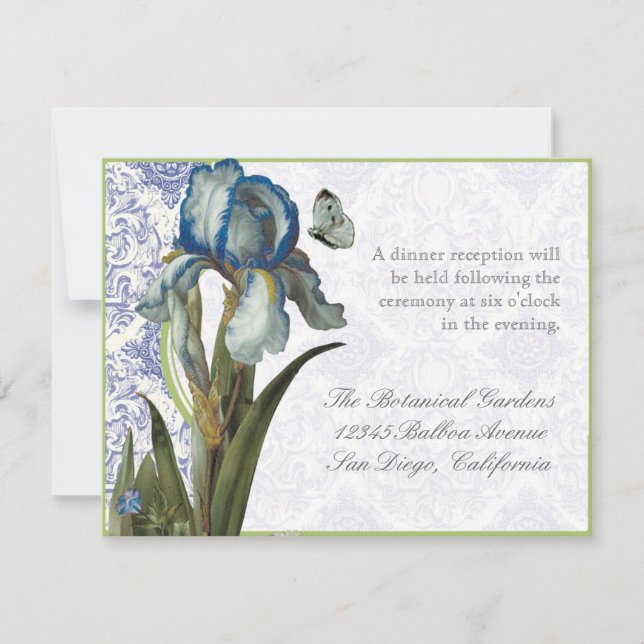 Delft Blue Iris Quatrefoil - Reception Invitation (Front)