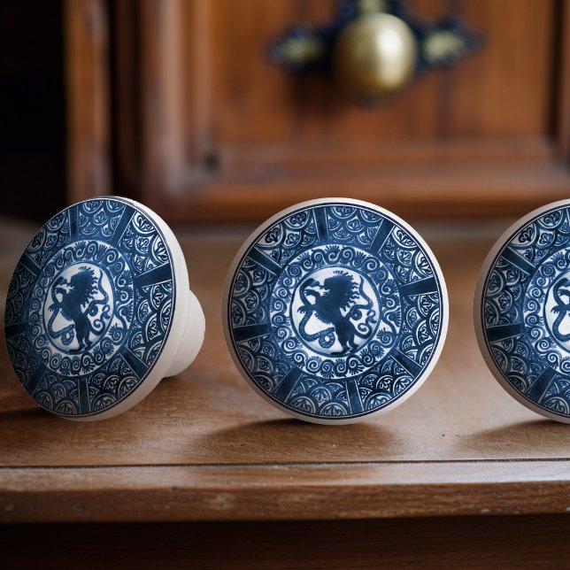 Delft Blue Lion & Snake William De Morgan Ceramic Knob (Creator Uploaded)
