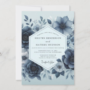 Delft Blue Moody Floral Wedding Invitation