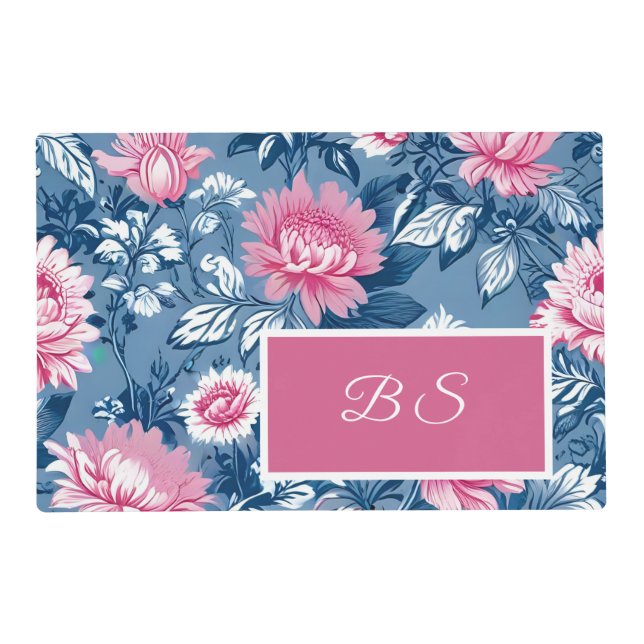 delft blue & pink Chinese Ceramic Pattern Placemat (Front)