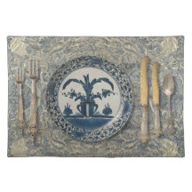 Delft Blue Placemat with Silver Cutlery, light