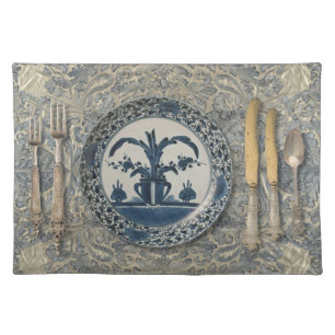 Delft Blue Placemat with Silver Cutlery, light