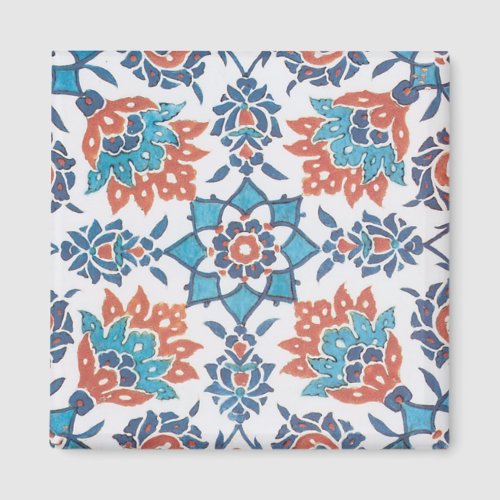 Delft Blue Red Cornflower Tile Art Magnet