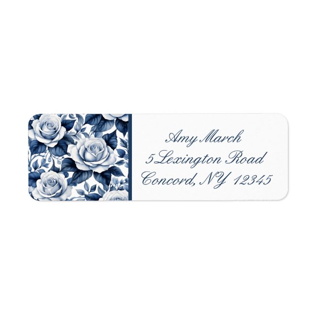 Delft Blue Roses Return Address Labels (Front)