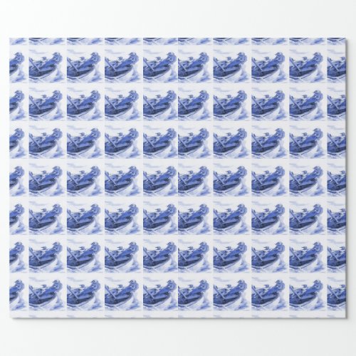 Delft Blue Sailing Tile Designs Wrapping Paper