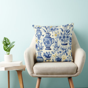 Delft Blue Splendor Throw Pillow