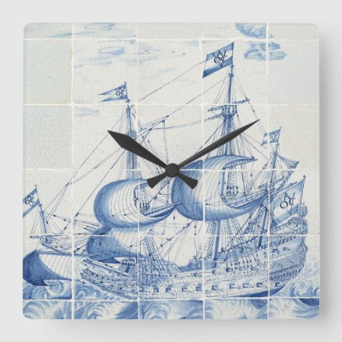Delft Blue tile design clock
