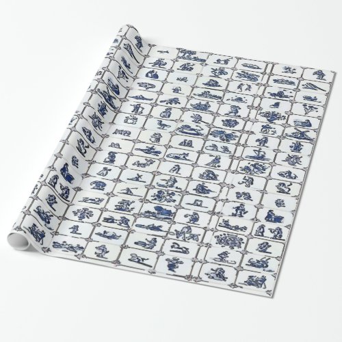 Delft Blue Tile Designs Wrapping Paper