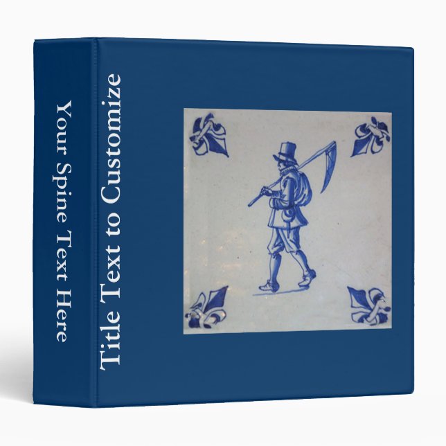 Delft Blue Tile - Mower Carrying Scythe or Sickle Binder (Front/Spine)