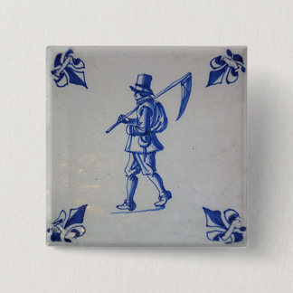 Delft Blue Tile - Mower Carrying Scythe or Sickle Button