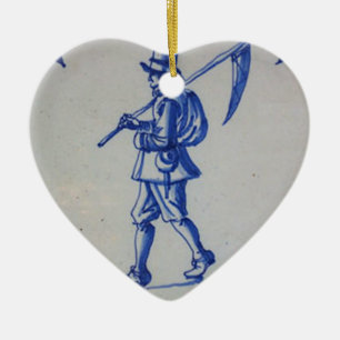 Delft Blue Tile - Mower Carrying Scythe or Sickle Ceramic Ornament