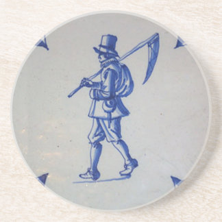 Delft Blue Tile - Mower Carrying Scythe or Sickle Drink Coaster