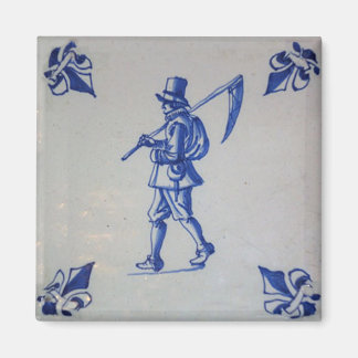Delft Blue Tile - Mower Carrying Scythe or Sickle  Magnet