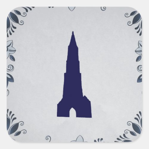 Delft blue tile New Church in Delft Square Sticker