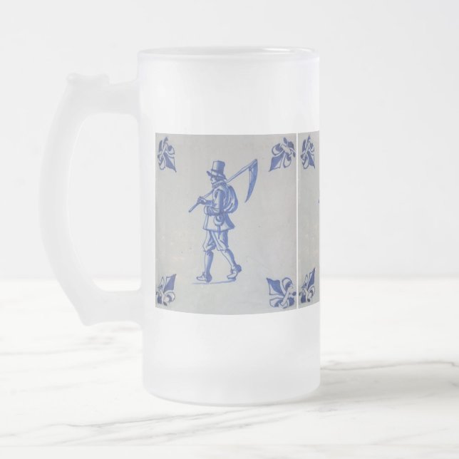 Delft Blue Tile - Template Frosted Glass Beer Mug (Left)