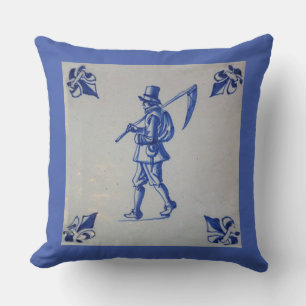 Delft Blue Tile - Template Playing Cards Throw Pillow