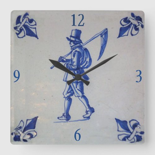 Delft Blue Tile _ Template Square Wall Clock