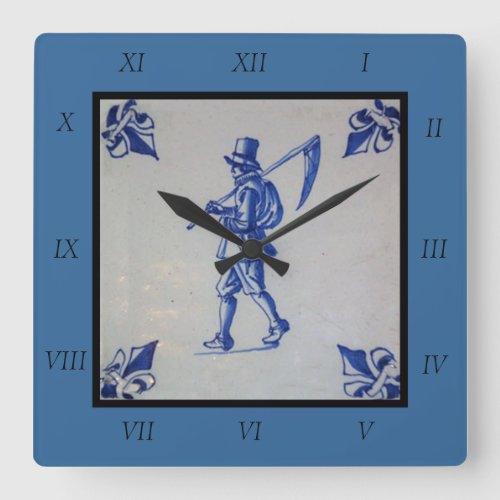 Delft Blue Tile _ Template Square Wall Clock
