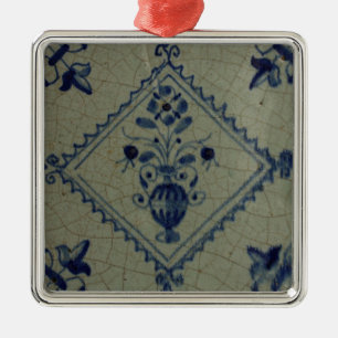 Delft Blue Tile - Vase with Flowers and Bouquet Metal Ornament
