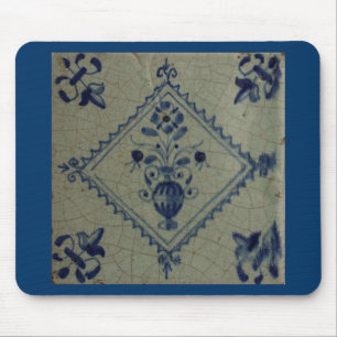 Delft Blue Tile - Vase with Flowers and Bouquet Mouse Pad