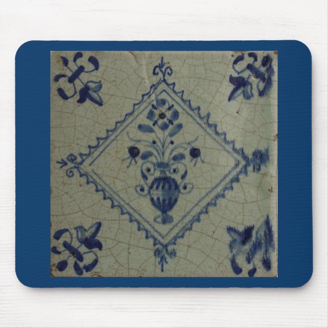 Delft Blue Tile - Vase with Flowers and Bouquet Mouse Pad (Front)