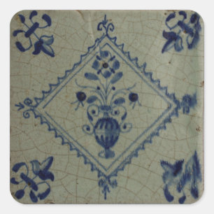 Delft Blue Tile - Vase with Flowers and Bouquet Square Sticker