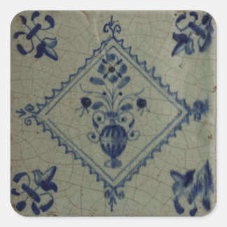 Delft Blue Tile - Vase with Flowers and Bouquet Square Sticker