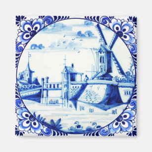 Holland 3.5 Original Art Two MagneticPin Cushions and//or Fridge Magnets Tulips Dutch Delft Blue Windmill
