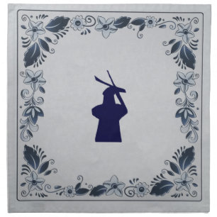 Delft blue tile windmill 'de Roos' in Delft Cloth Napkin