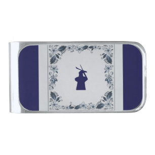 Delft blue tile windmill 'de Roos' in Delft Silver Finish Money Clip