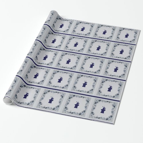 Delft blue tile windmill de Roos in Delft Wrapping Paper