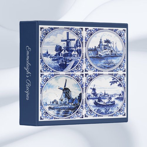 Delft Blue Tiles Custom Recipe Book 3 Ring Binder