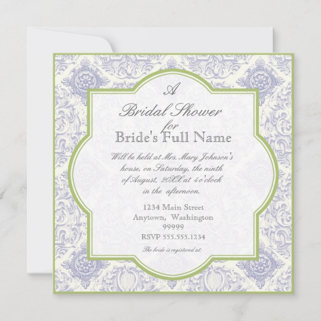 Delft Blue Toile Quatrefoil - Bridal Shower Invite (Front)