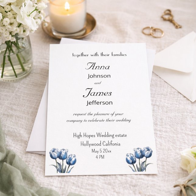 Delft Blue Tulip, custom photo Wedding Invitation (Creator Uploaded)