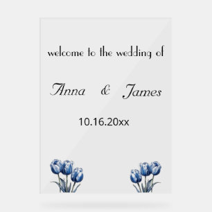 Delft Blue Tulip Wedding Program Acrylic Sign